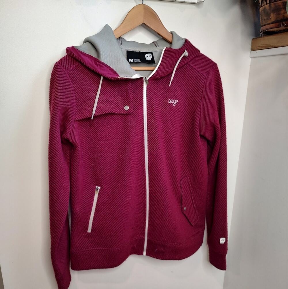 Orage Textured Two Tone Zip Up Hoodie Jacket in Burgundy & Gray Size Medium